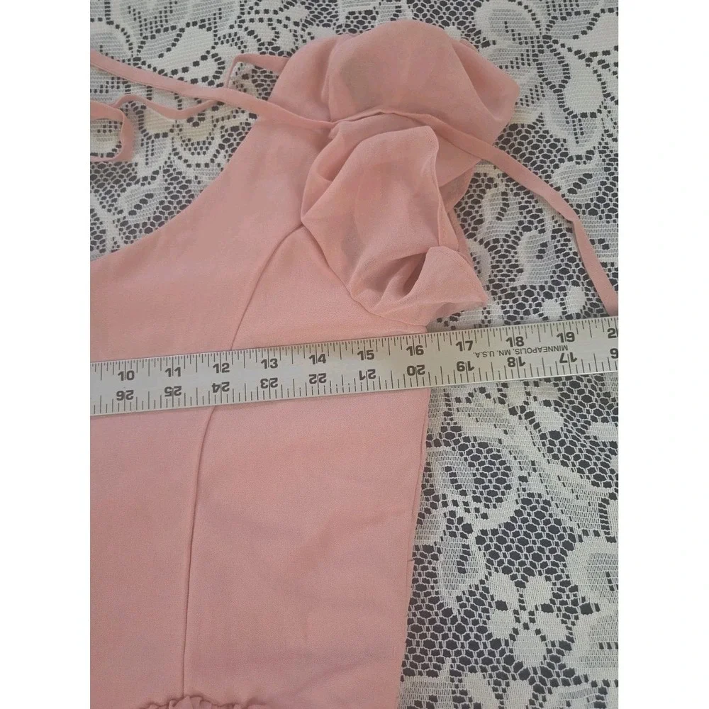 Dusty Pink Chiffon Maxi Dress Girl 18 Flutter Sleeve Zip Tie Lined Angelcore NWT